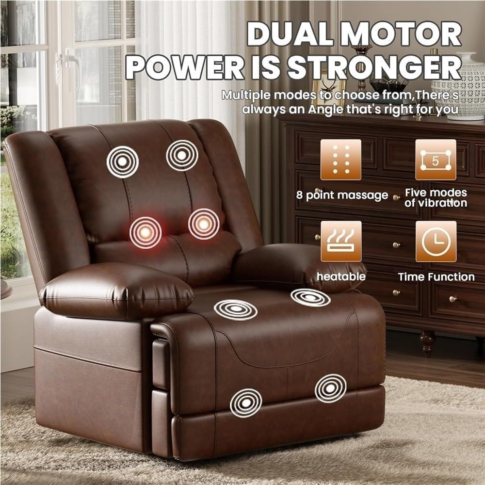 Dual Motor Power Lift Recliner Chair Heavy Duty, Infinite Position Adjustable Reclining Sofa with Heat and Massage, Breathable PU Leather, USB Charging Ports, Side Pockets, Living Room Furniture