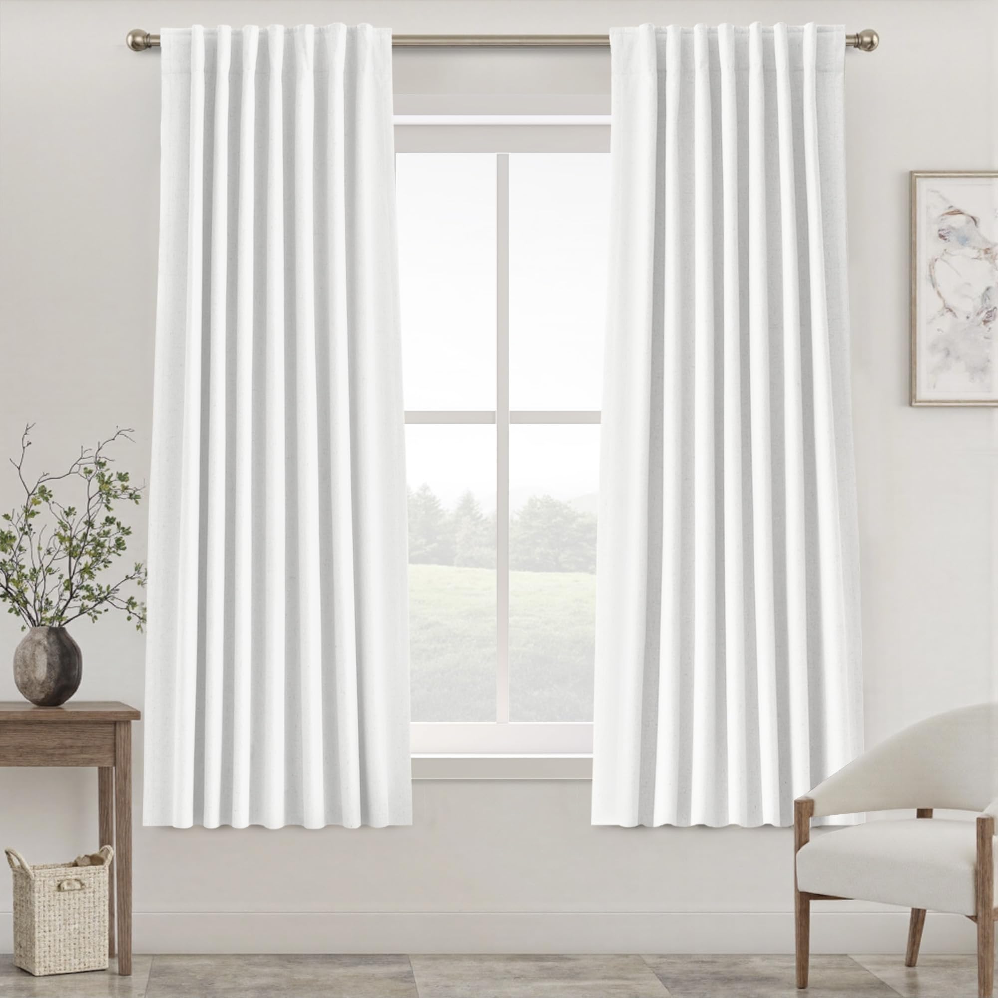 UHITECH Beige Blackout Curtains for Bedroom Window Black Out Curtain for Living Room 63 inch Length 2 Panels Set Linen Blend Drapes Back Tab Thermal