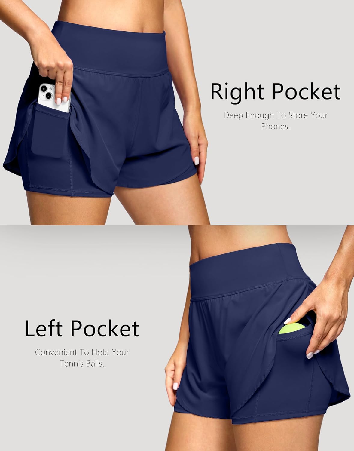 Women's 2 in 1 Running Shorts - High Waisted Lightweight Athletic Workout Gym Yoga Shorts Spandex Liner with Pockets - Image 4