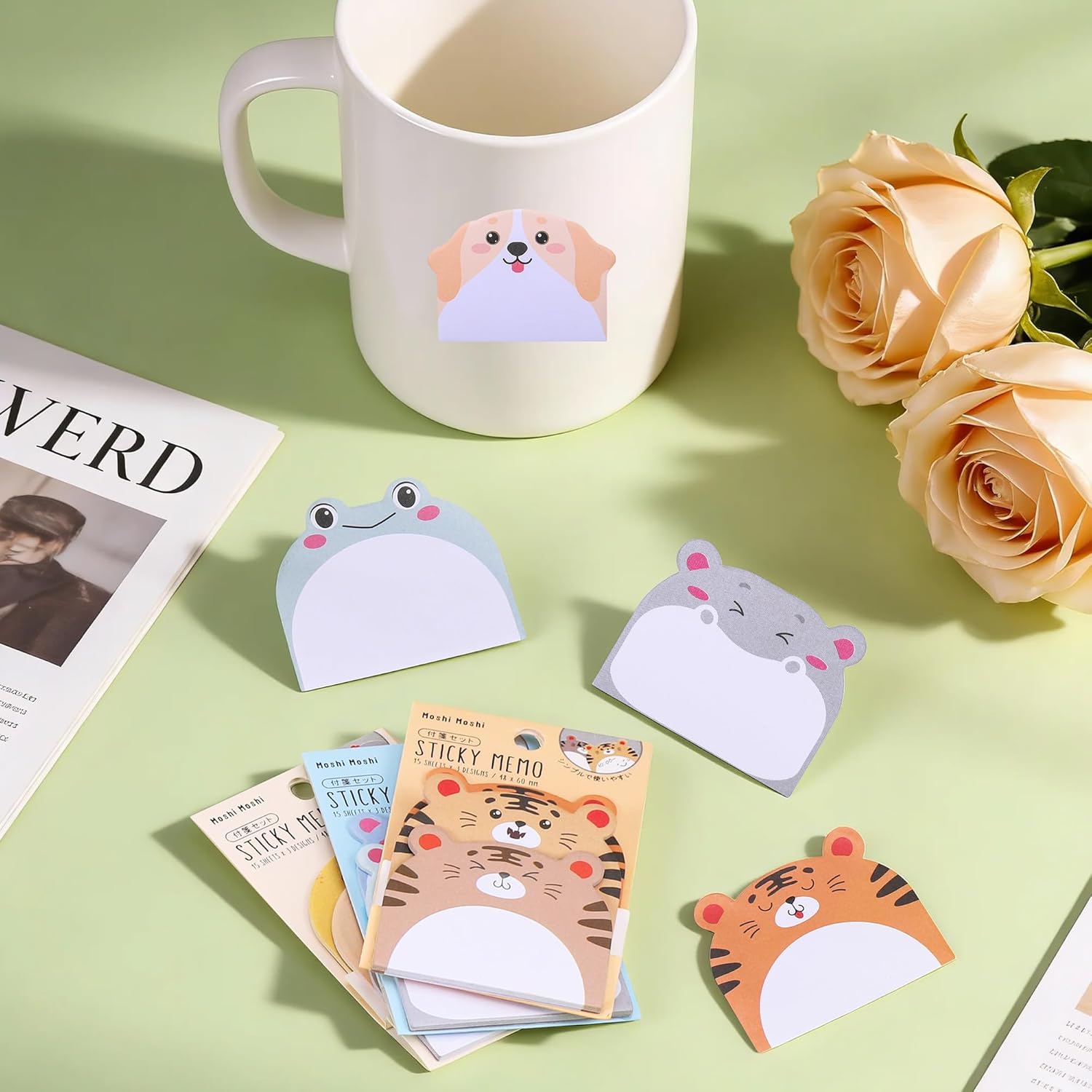 6 Pack Cute Sticky Notes, New Cartoon Animal Pattern Sticky Notes Markers Flags, Self-Stick Memo Pads for School Home Office, 270 Sheets - Image 6