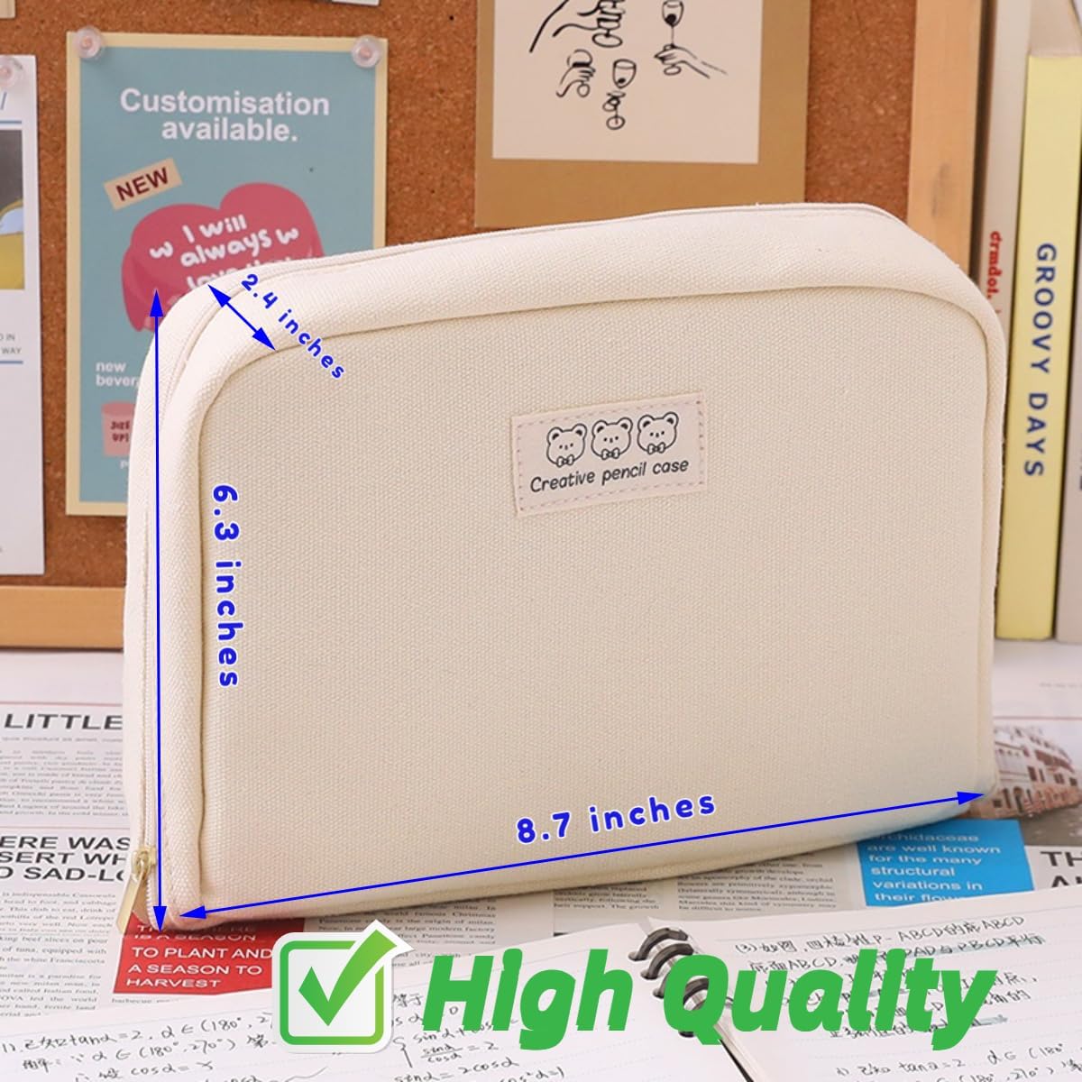 Pencil Case Pouch Box Cute Kawaii Large Capacity Aesthetic Zipper Pen Holder Organizer Bag for Office Workspace Supplies Desk Accessories Travel (Light Pink) - Image 7