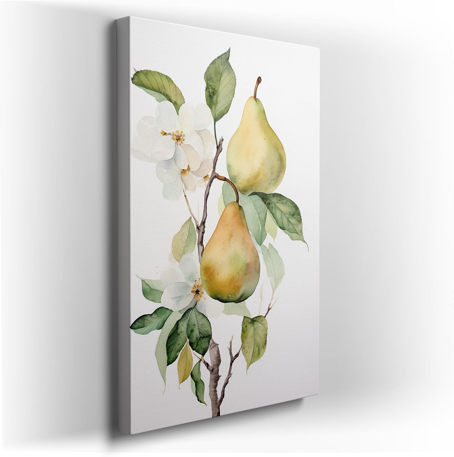 Canvas for Living room. Pears in Harmony: Nature's Palette of Green and Yellow Against a Blossoming Backdrop, 27 x 18 inch Canvas Wall Art - Beach Sunsets And Sunrises - Modern Home Decor