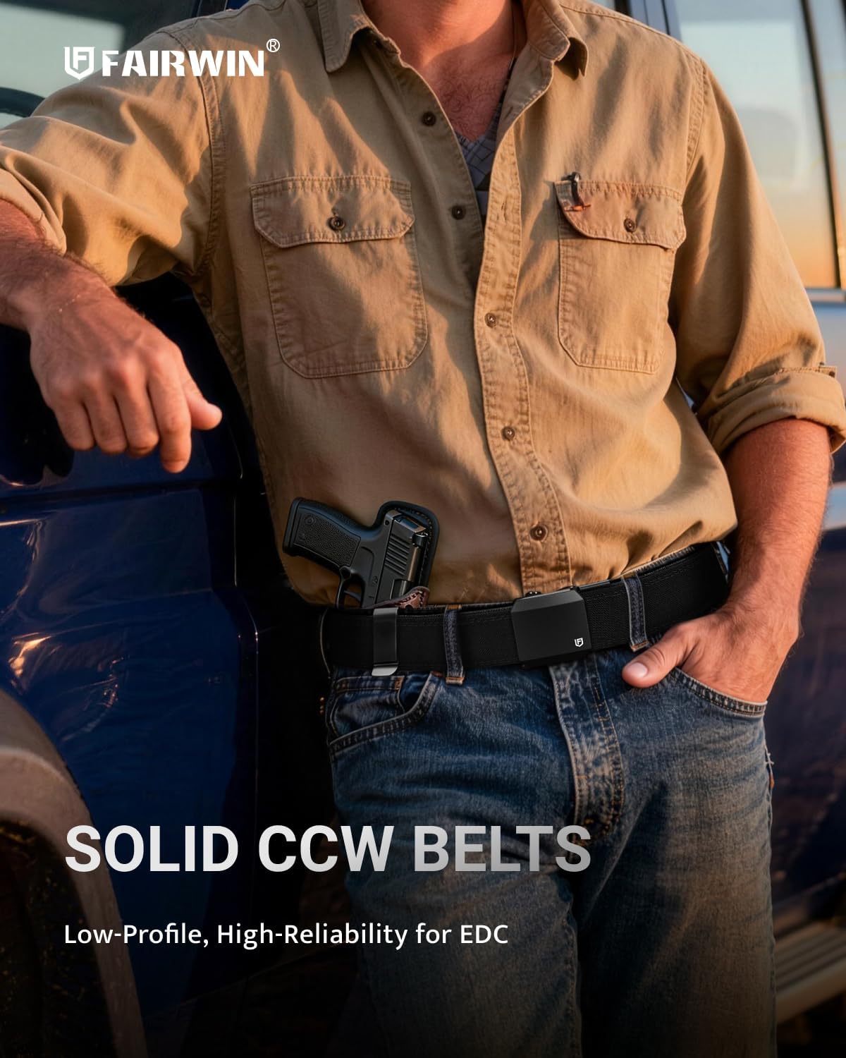 FAIRWIN Tactical Gun Belt, Ratchet CCW EDC Stiff Heavy Duty Work 1.5" Battle Concealed Carry Rigid Patented Nylon Men Belts