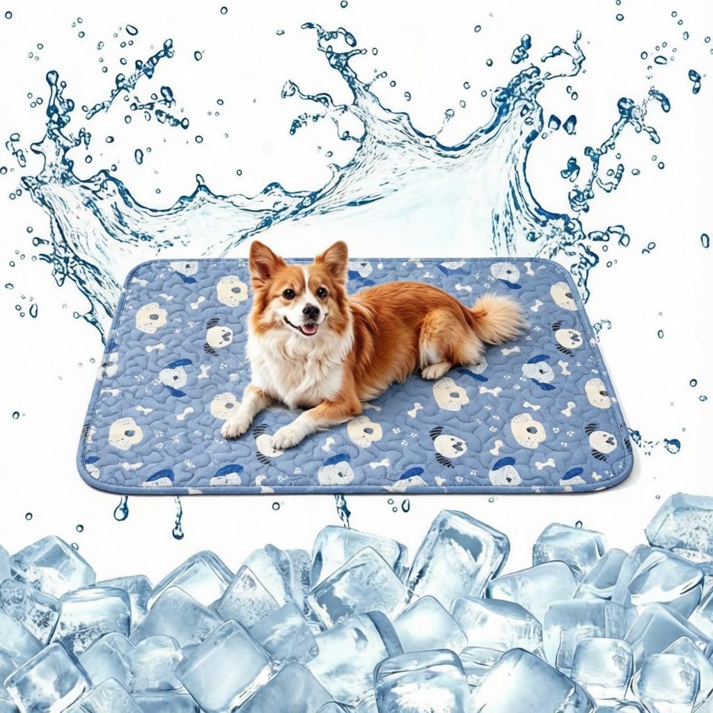 Embhlitfe Blue Pet Cooling Mat for Dogs and Cats,Washable Blue Ice Silk Pet Cool Mats for Dogs Cooling Pad for Dogs Cooling Blankets,Self Cooling Bed for Dogs Cats Pets in Hot Summer (90x70cm)