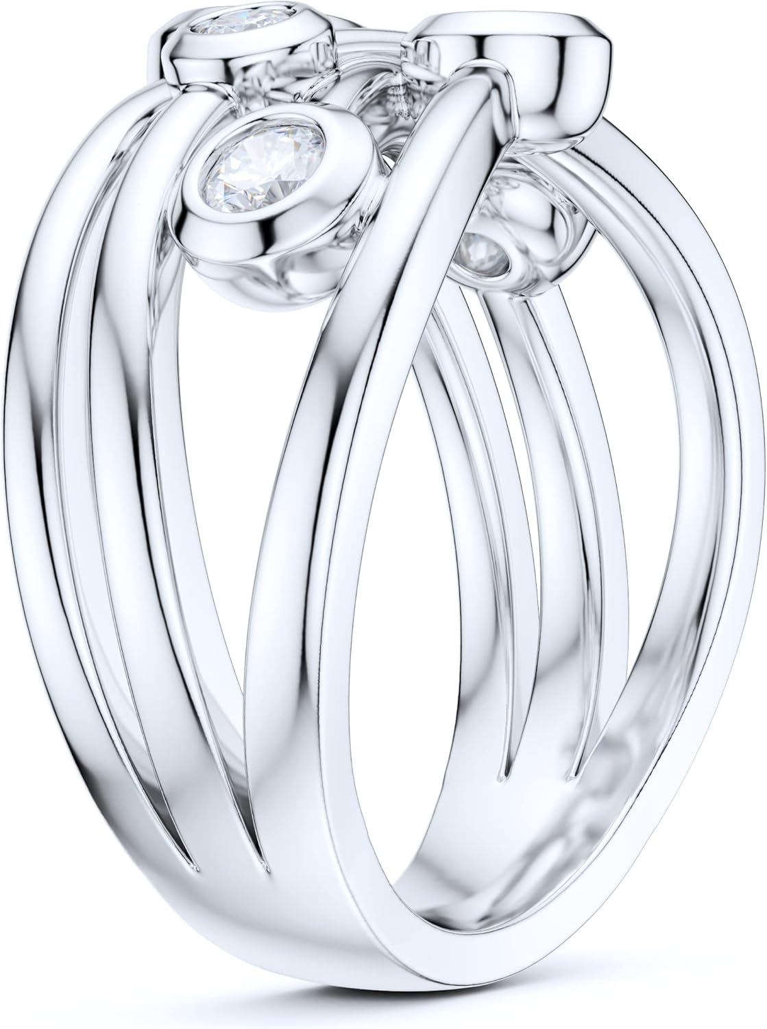 Sterling Silver Split Interlaced Shank Simulated Round Brilliant Diamond or Genuine Moissanite Bubble Cocktail Ring Promise Ring Wedding Band