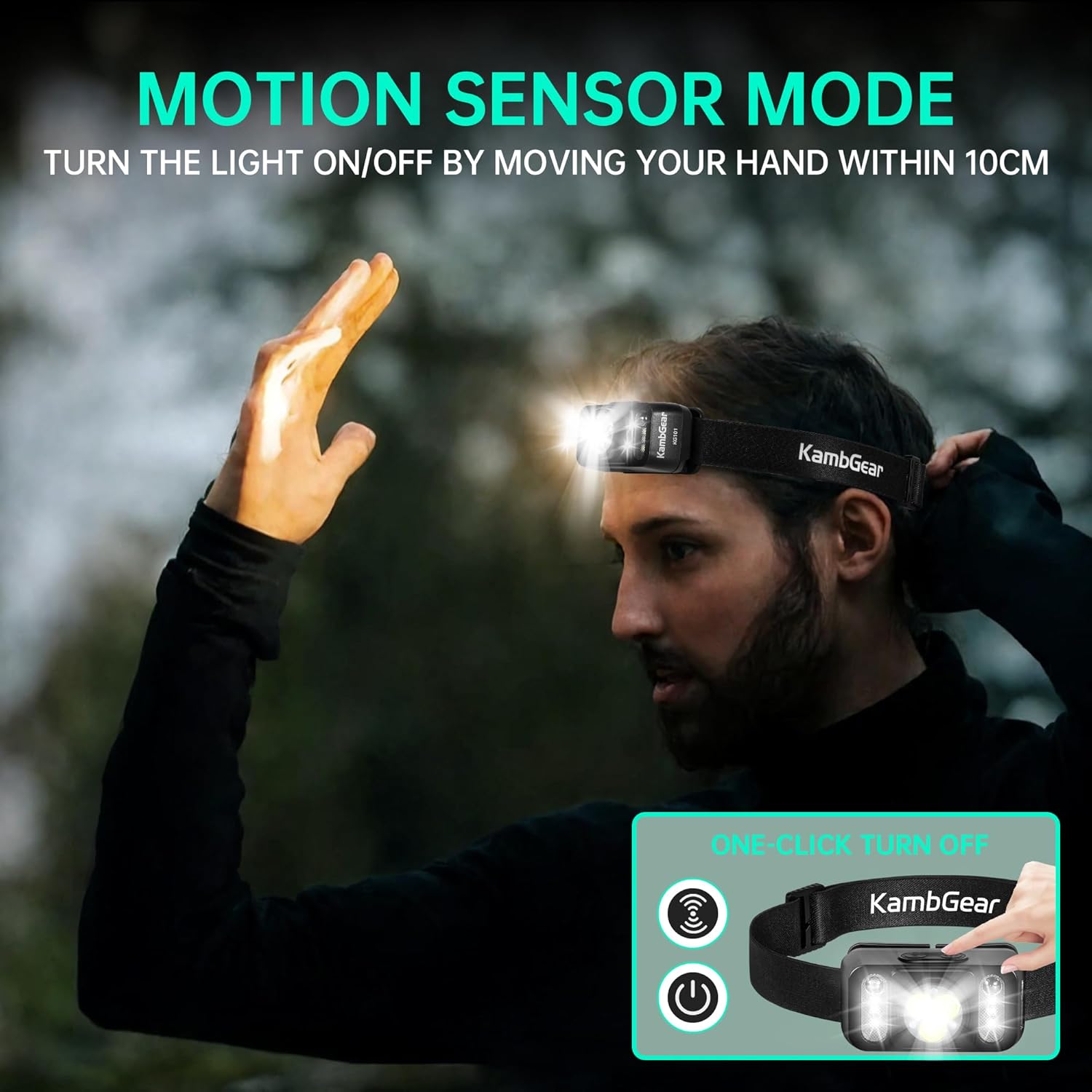 Headlamp Rechargeable 2-Pack, 10000 Lumens Ultra-Light Bright LED Rechargeable Headlight with White Red Light, Waterproof Motion Sensor Head Lamp, 7 Modes for Outdoor Fishing Camping Running Cycling