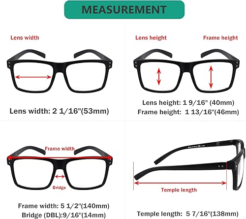 Miniatura 3 de Eyekepper Paquete de 5 lentes de lectura de gran tamaño para lectores cuadrados de marco grande para hombres y mujeres - Negro +0.50
