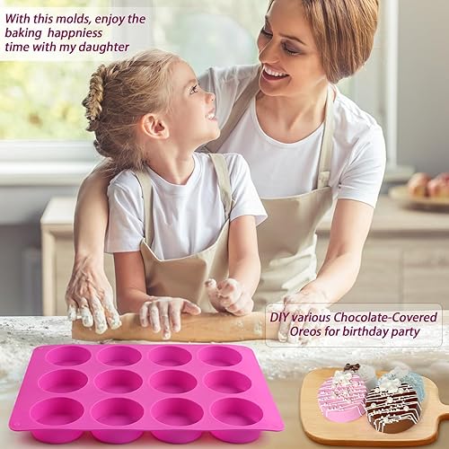 Vista 5 de Sakolla 3 moldes redondos para galletas de chocolate, moldes de silicona cilíndricas de 12 cavidades para Oreos cubiertos de chocolate, pasteles, 3