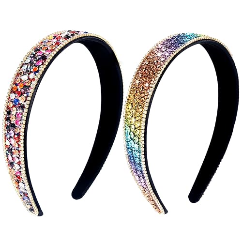 2 diademas de diamantes de imitación coloridos para mujer, diademas vintage de cristal de 1 pulgada de ancho, diademas con joyas para fiestas,