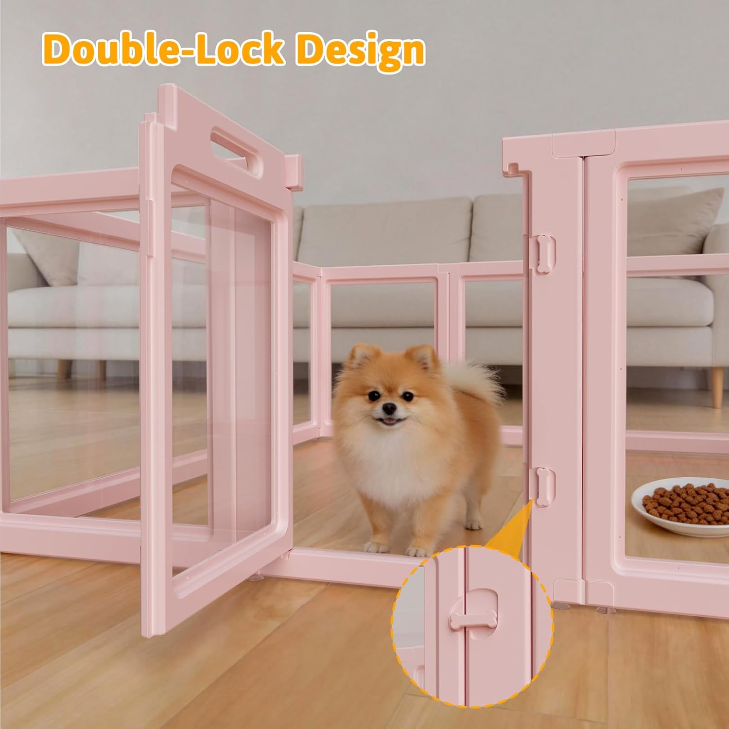 DIY Clear Acrylic Dog Playpen House,Quick Easy Assembly and Disassembly,Strong Floor Suction,Indoor and Outdoor Use,Easy Cleansing Puppy Fence (Skin Pink, 23.6" H, 10PCS)