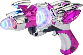 Playbees Light-Up Noise Blaster - Pink - 11.5 Inches - Super Spinning Space Sound Effects with Futuristic Power Galaxy Ranger FX for Party Favor, Novelty Toy, Party Bag Stuffer for Ages 5+