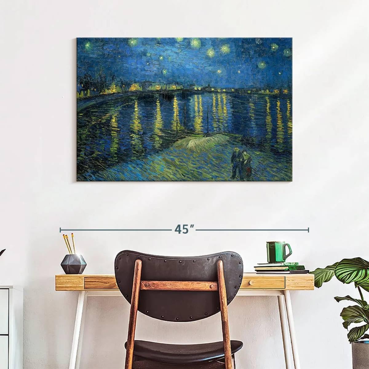 ElephantStock - The Starry Night Over The Rhone Wall Art - Horizontal Canvas Wall Art - Living Room Wall Decor - Painting Night Sky Canvas Art - Gray And Blue Decor by Vincent Van Gogh - 39" x 26"
