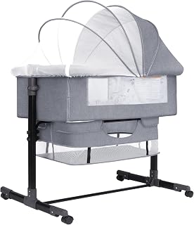 RICUTON Bedside Bassinet for Baby, Bedside Sleeper with Storage Basket, Adjustable Height Portable Crib for Infant/Newborn with Mosquito Nets, Easy Assemble
