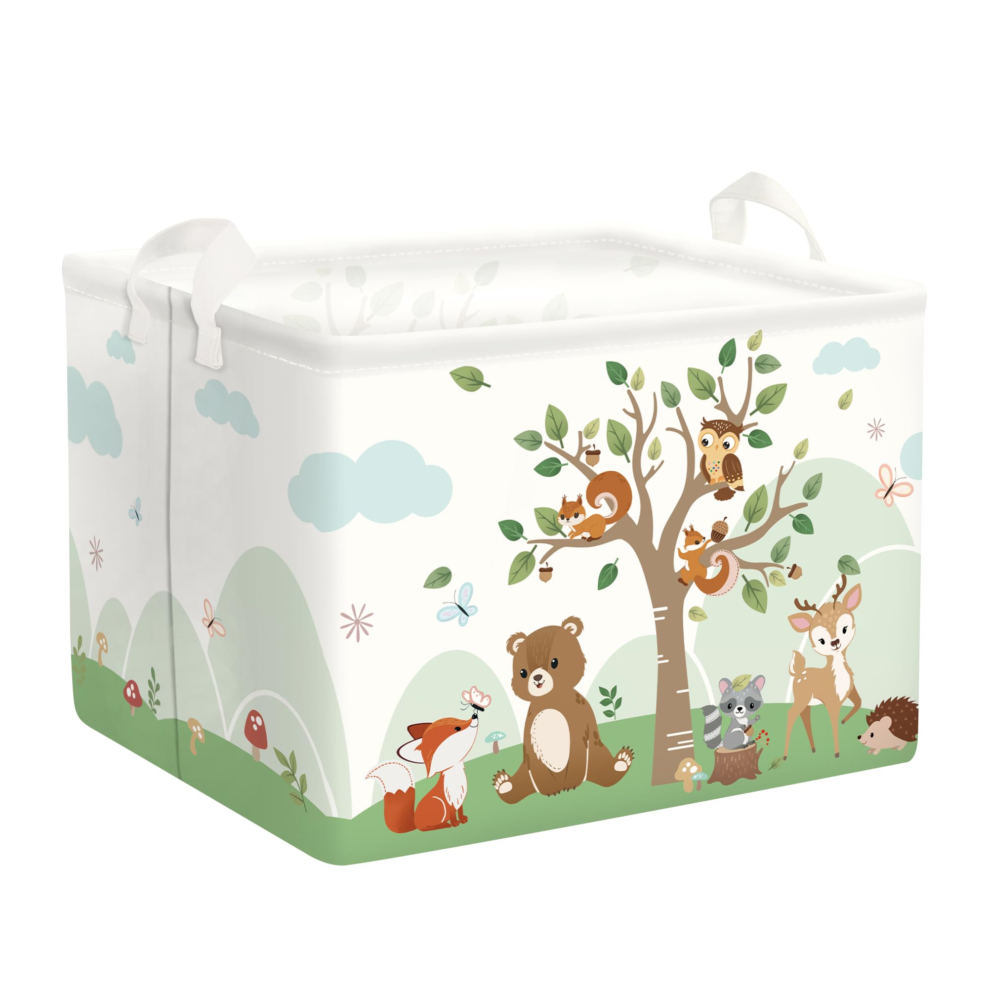 HUUMONSS Süßes Waldtier Groß Wäschekorb Baum Laub Stoff Aufbewahrungskorb Kleidung Spielzeug Aufbewahrungsbox für den Heimgebrauch/den Außenbereich, Eichhörnchen, 36L