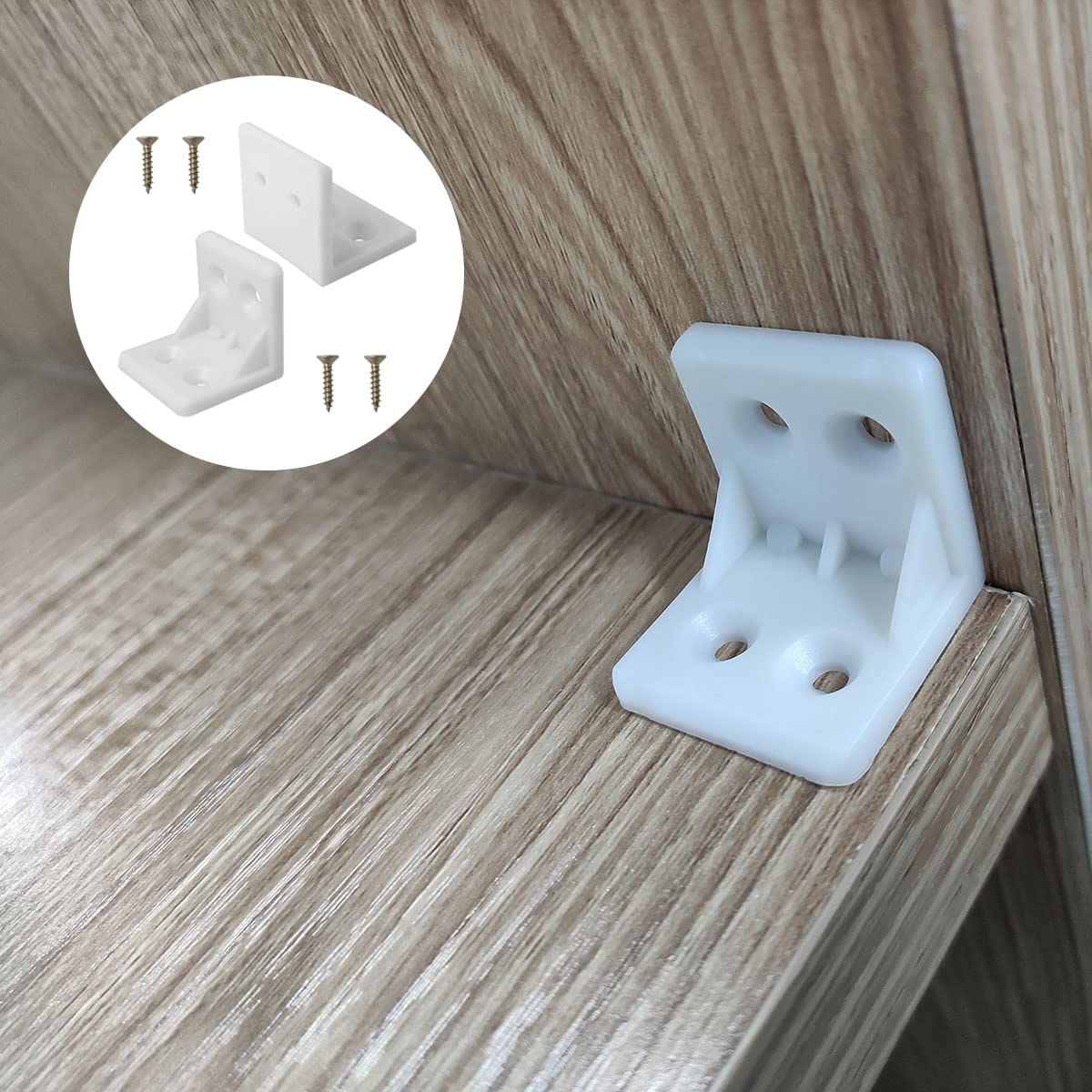 JJHXSM 16pcs L Shape Plastic Corner Bracket 28x28mm White Nylon