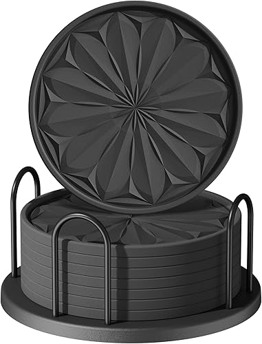 Miniatura 12 de Juego de 6 posavasos para bebidas, cerveza, café, posavasos para bebidas, piedra absorbente con soporte, posavasos de cerámica estilo mármol para