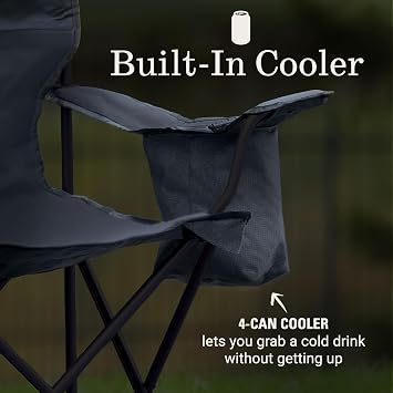 Coleman Portable Camping Chair with 4-Can Cooler, Cushioned Seat & Back with Side Pockets & Cup Holder, Carry Bag Included, Great for Camping, Tailgating, Firepits, Patio, More