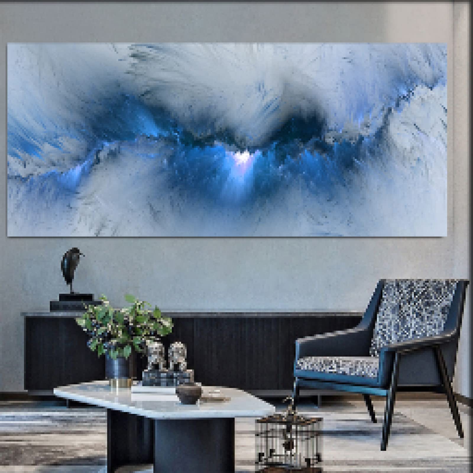 Peinture murale abstrait nuage gris jaune rouge | Solution déco salon 40x80