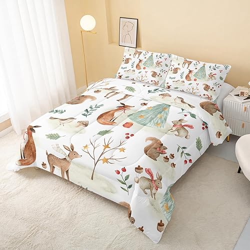 Miniatura 3 de QOOMO Edredón de animales salvajes tamaño matrimonial, juego de edredón de conejo y ciervo para niños, adolescentes y niñas, juego de ropa de cama
