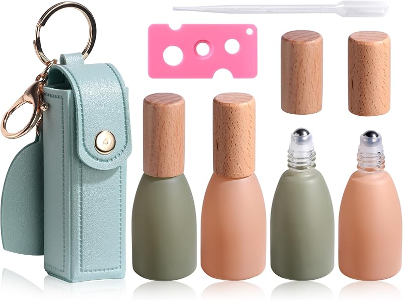 Frascos roll-on JPNK de vidro com esferas de aço inoxidável, Pacote com 4