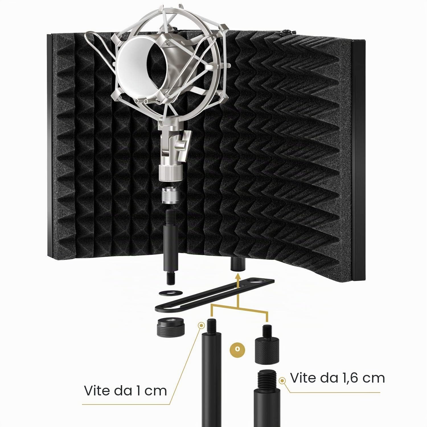 TONOR Scudo di isolamento del microfono insonorizzante per filtro vocale pieghevole con isolamento in schiuma assorbente per registrazione di microfono a condensatore in studio, nero
