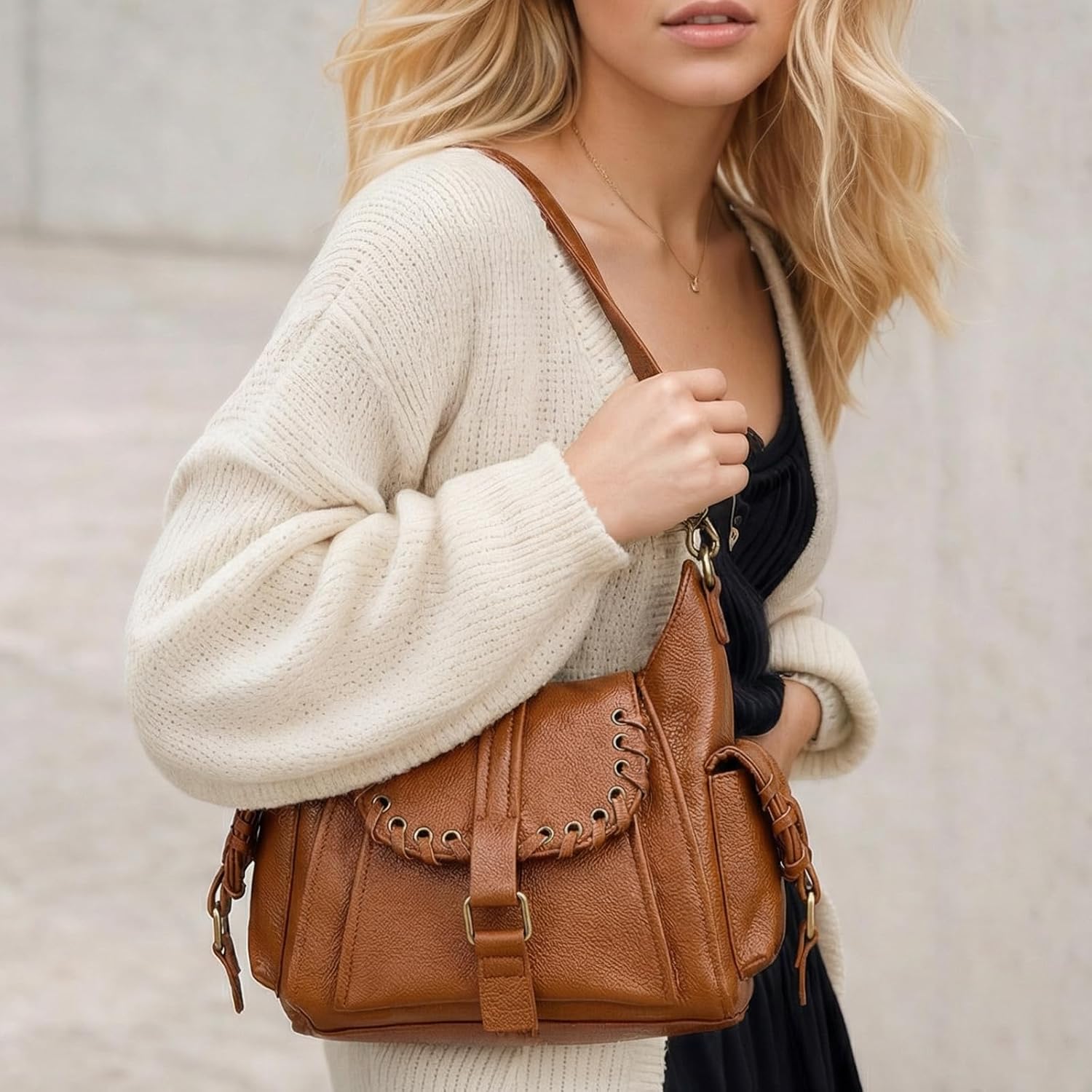 Women Mini Tote Bags City Tote Shoulder Purses Boho Purse Vegan Leather Hobo Handbags With Adjustable Dual Straps