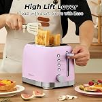 2 Slice Toaster Retro Stainless Steel with 1.5” Extra Wide Slots Bagel, Defrost, Reheat, Cancel Function, 6 Bread Shade Settings, Removable Crumb Tray, Pink