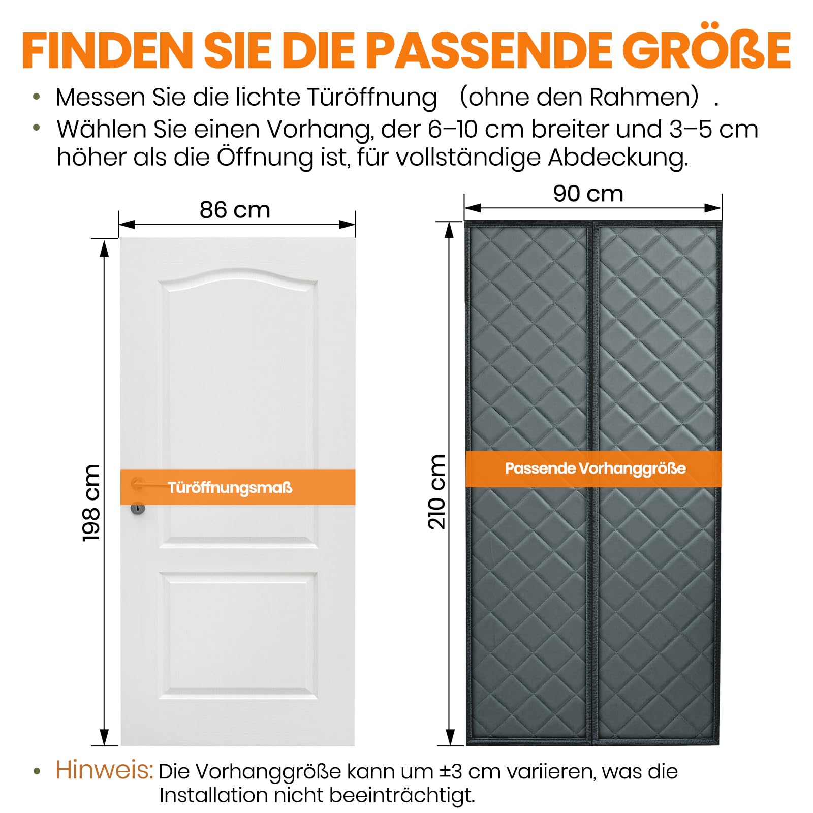 Magnetische Wärmeisolier-Türvorhang – Robuste Oxford-Stoff mit Baumwollfüllung, wetterfester berührungsloser Einlass für Winter & Sommer (90 * 210 cm)