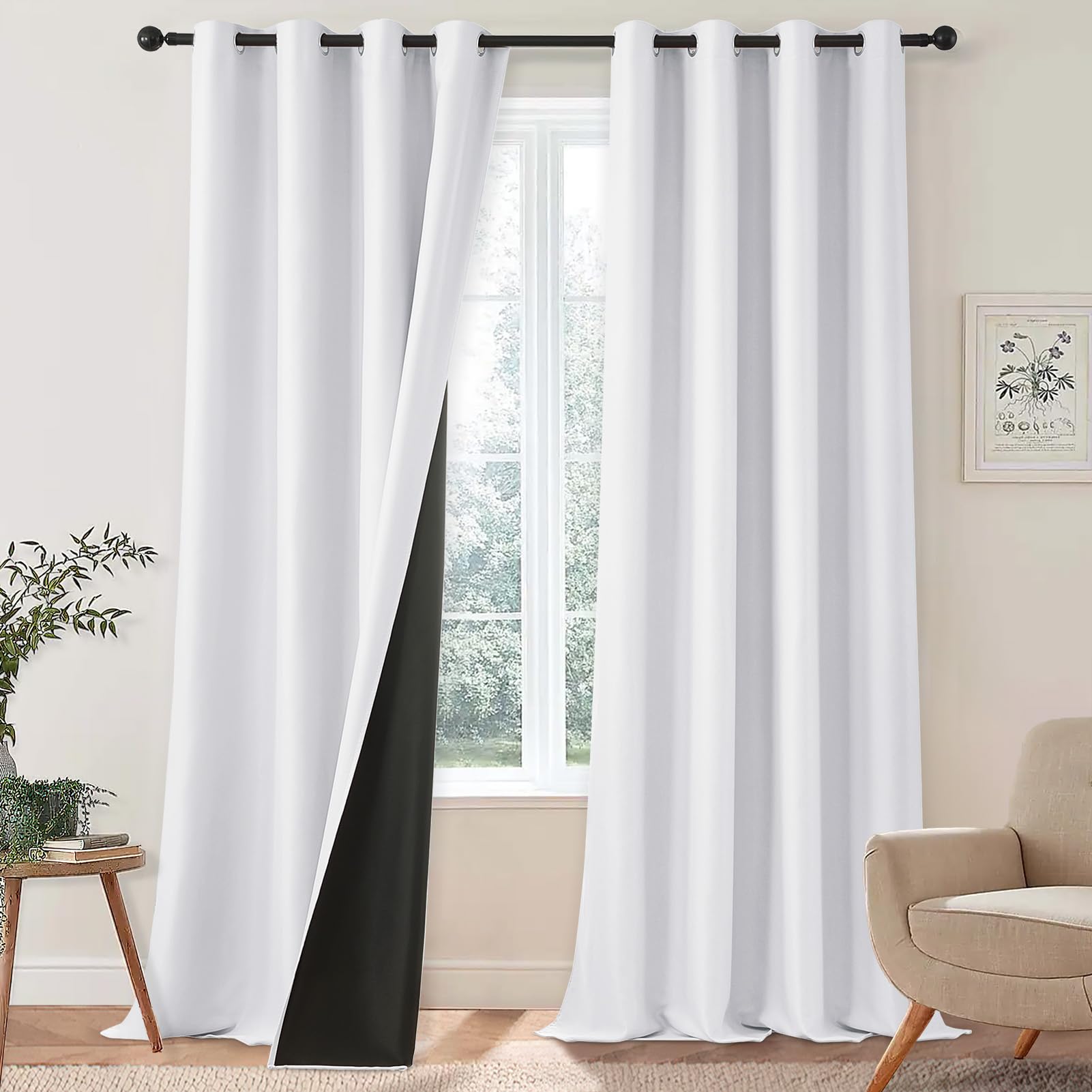 MRTREESShort Curtains for Windows 140 x 160 cm, Thermal Insulated White 100% Light-Blocking Blackout Curtains with Eyelets, 2 Pieces Modern Curtains for Living Room, Dining Room