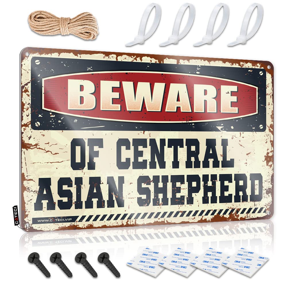 HELIOFORGE Funny Metal Signs Decor Beware Of Central Asian Shepherd Tin Sign Tin Signs Camping Rules Funny Signs Billiard(20X30CM)