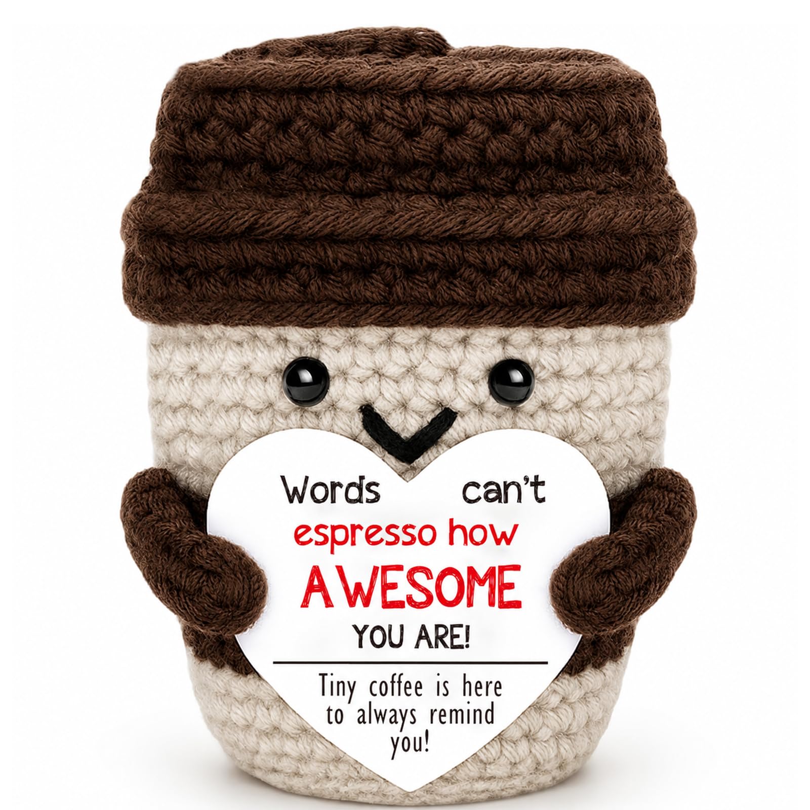 Muiltvoe Emotional Support Crochet Coffee Gifts, Positive Crochet Coffee Cup with Encouraging Words, Cute Barista Accessories Pocket Hug, CoffeeLover Gift for Women Friend Sister Bestie Wife