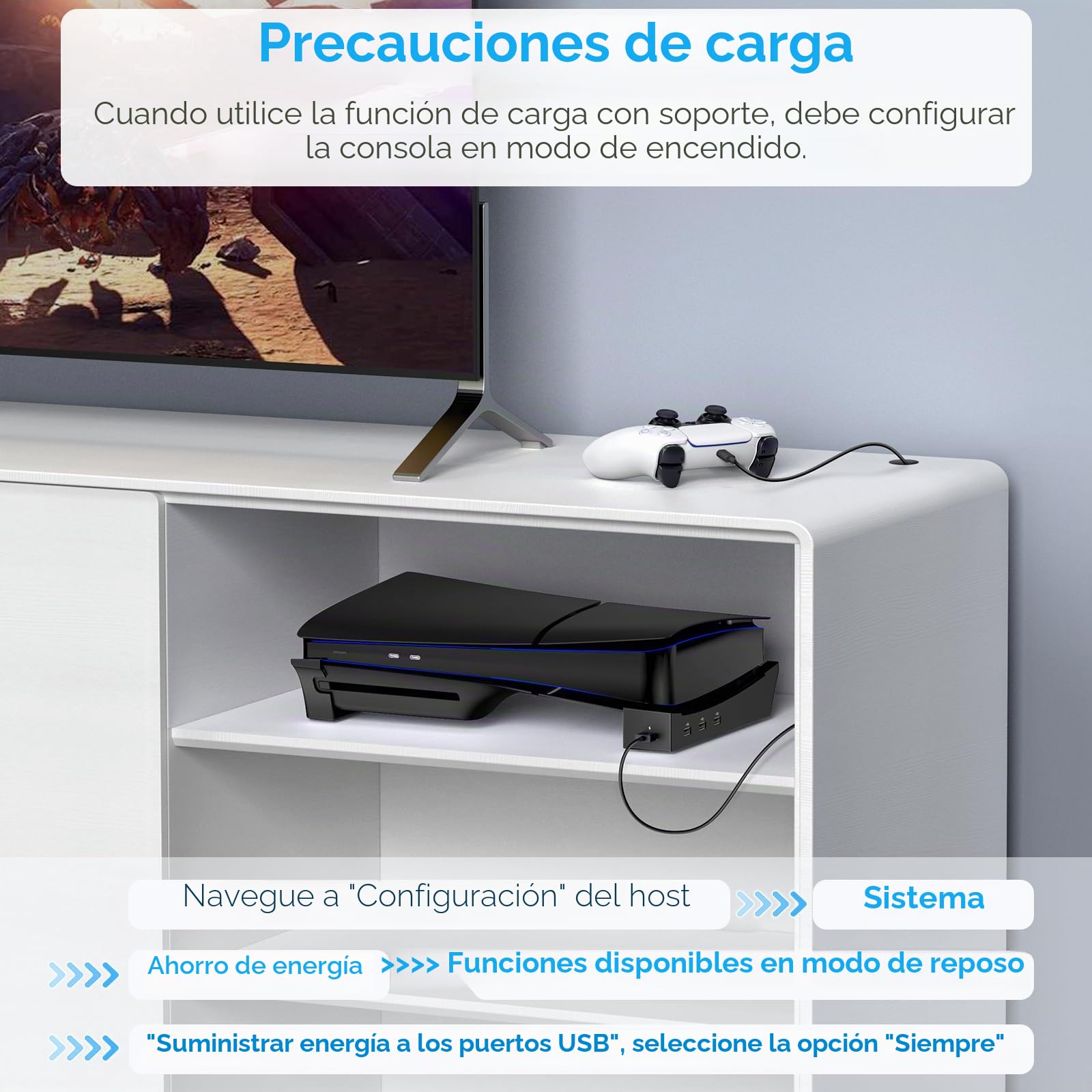 KOVA Soporte horizontal para consola PS5 con hub USB de 4 puertos, soporte base para accesorios PlayStation 5, patín para disco delgado y carga de controlador de edición digital (negro)