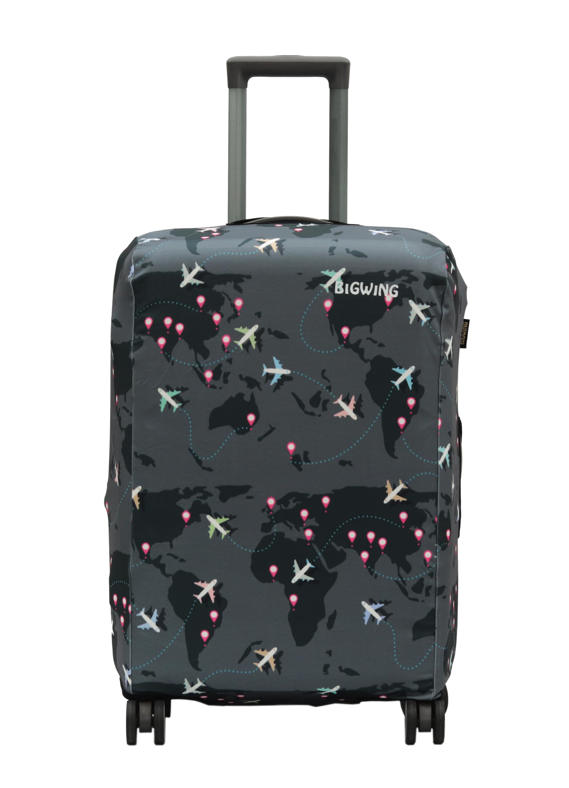 BIGWING Protective Cover in Polyester Fabric with Map Print for | Medium Size 24' inch | Hard Luggage Trolley Bag Cover (Fits Only On Fiber - Plastic Trolley Bag) Grey Color