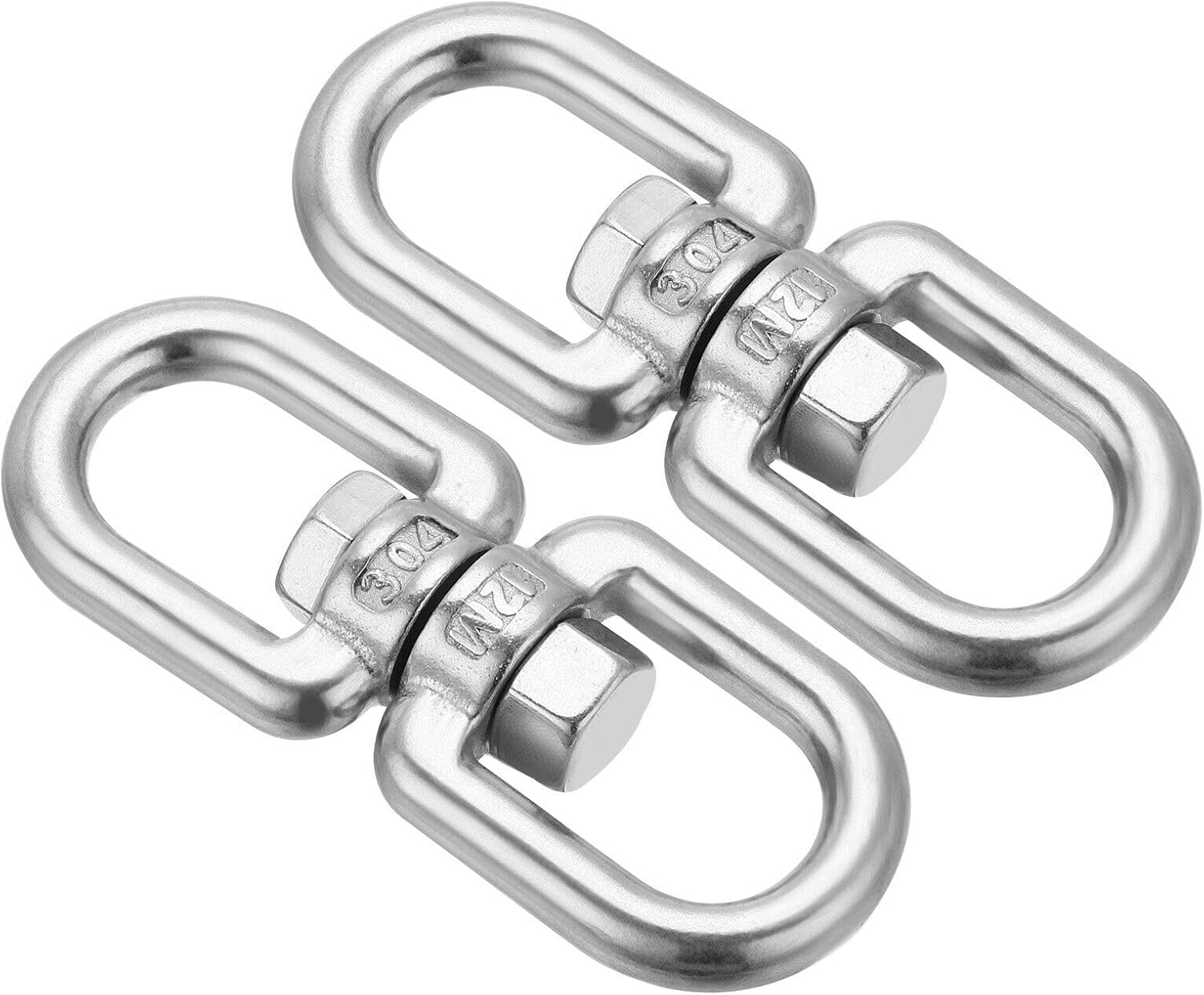 Toolparts And Accessories 2Pcs 304 Stainless Steel Double Ended Swivel Eye Hook M12 Load 800kg/1763 Lbs (#CN#130824-08789)