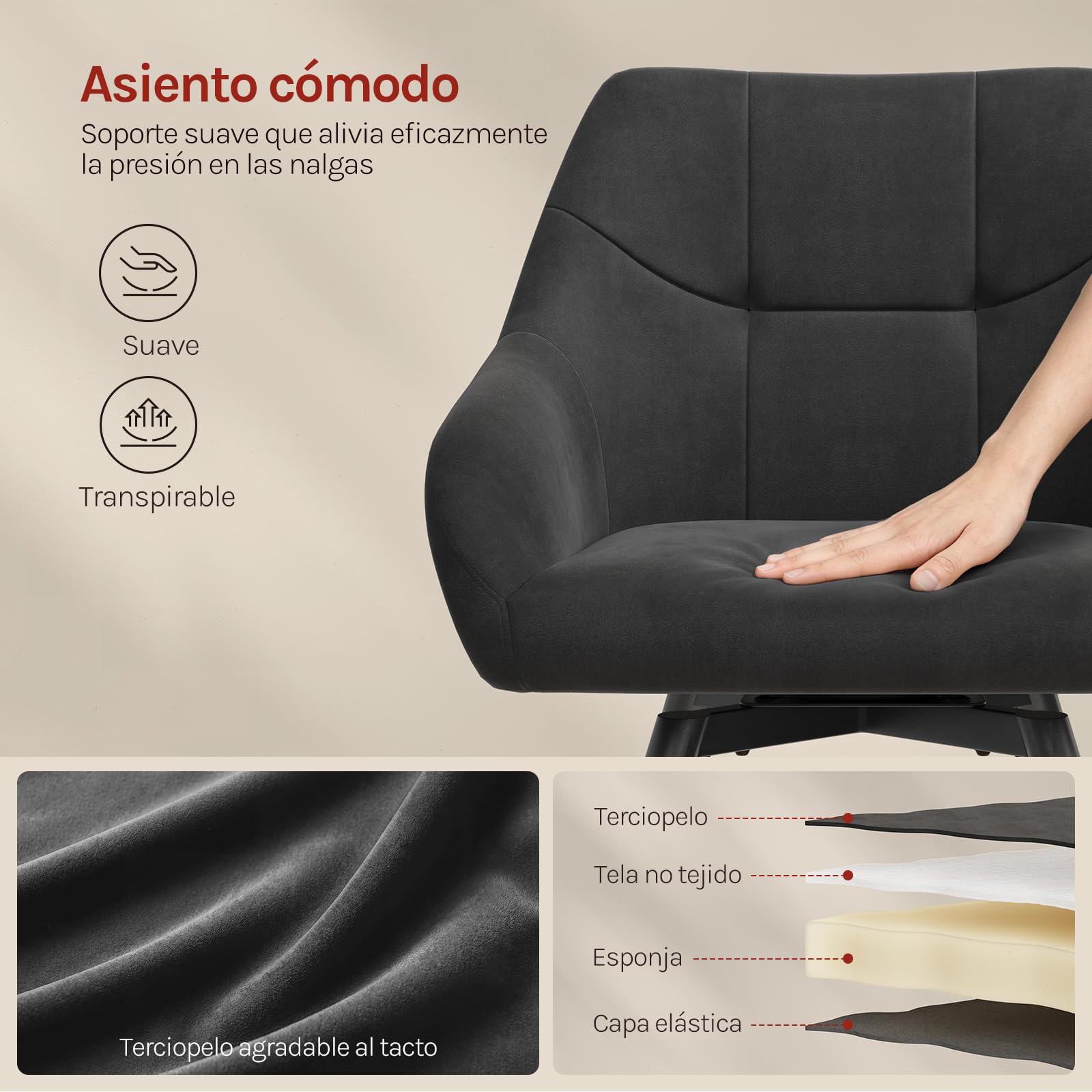 WOLTU Juego de 4 Sillas de Comedor Giratorias con Respaldo,Negro