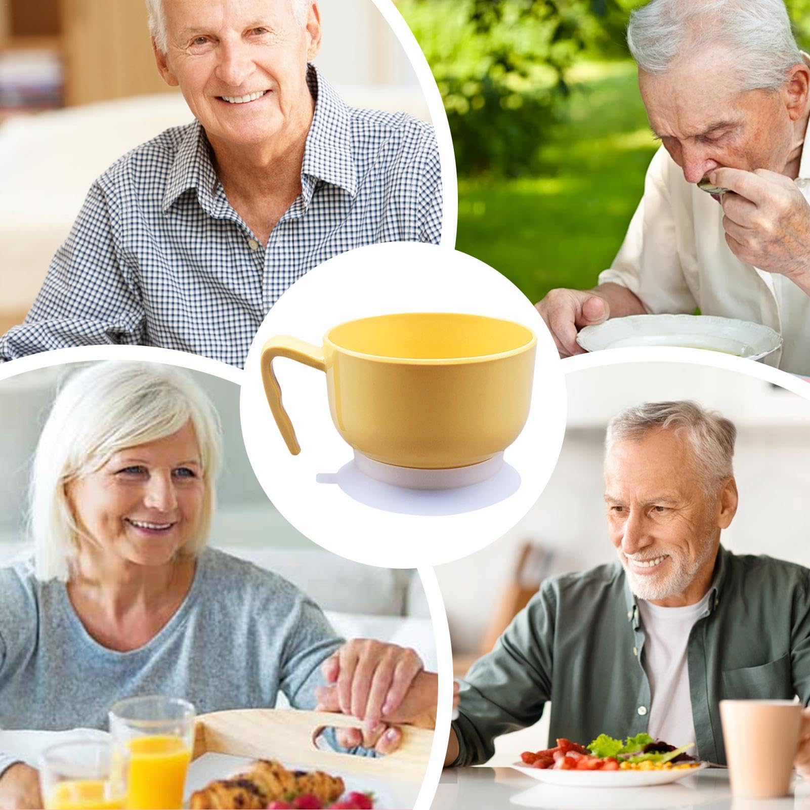Bols à soupe de qualité alimentaire, passent au micro-ondes, bols à riz, bols antidérapants avec poignée, bol alimentaire léger pour personnes âgées, handicapés (multicolore) 15 x 8 cm