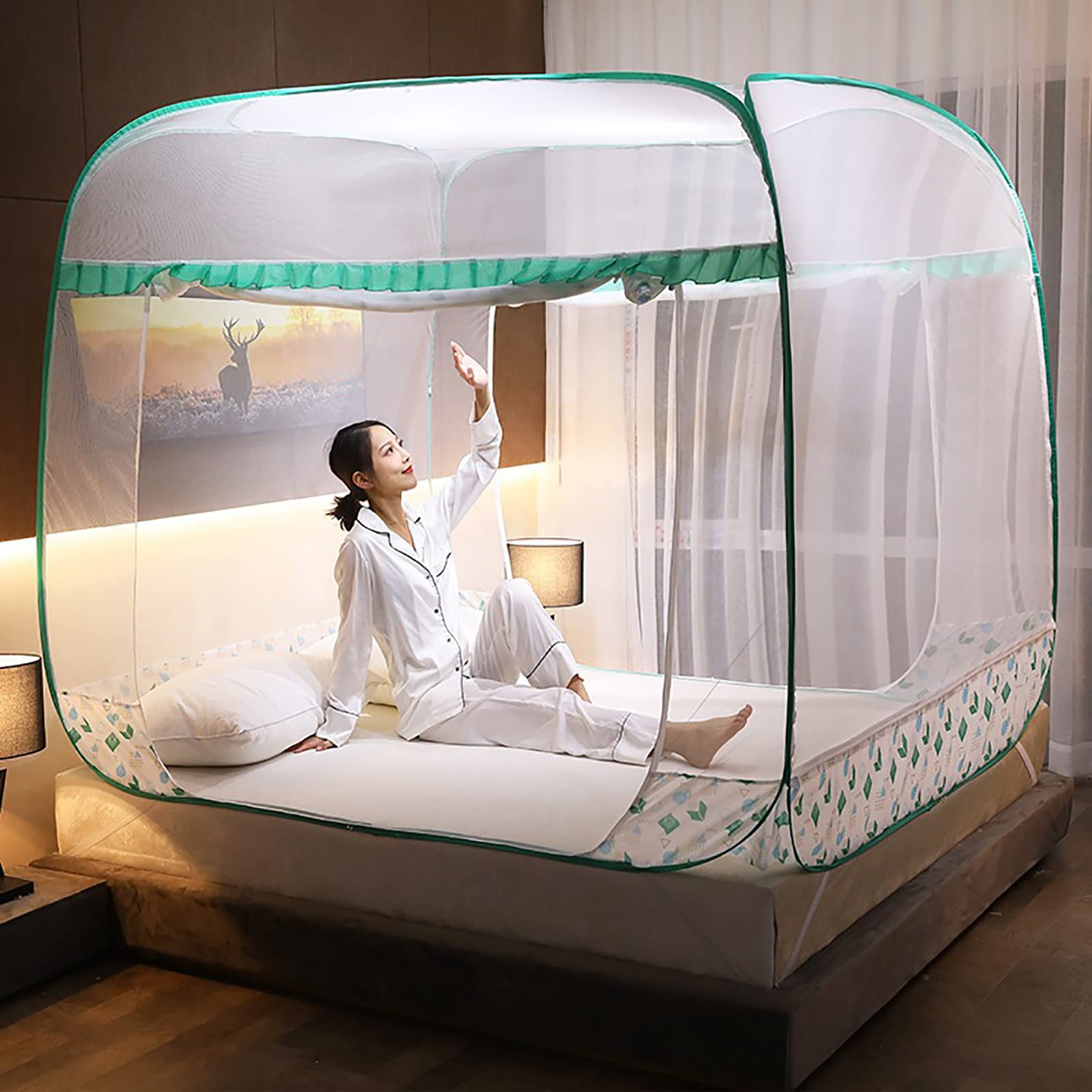 Mosquitera portátil con Dosel para Cama, Puerta Doble Plegable emergente, fácil de configurar con mosquitera emergente Inferior para Cama, Camping, Viajes, casa, al Aire Libre, A, 150x200cm