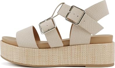 Soda STELLAR  Women Flatform Multi Strap Double Buckle Open Toe Ankle Strap Platform Wedge Sandals