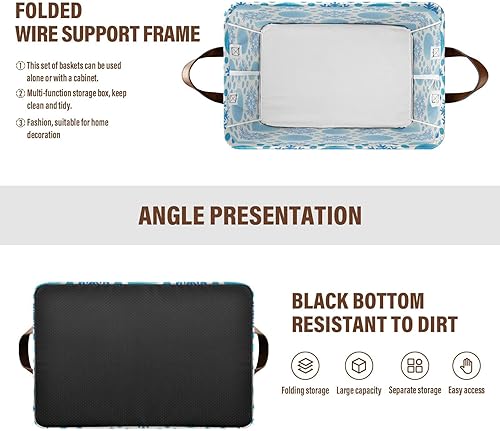 Miniatura 3 de Cesta de almacenamiento resistente con diseño de copos de nieve, color azul, con asas, estantes para el hogar, oficina, armario, organizador de