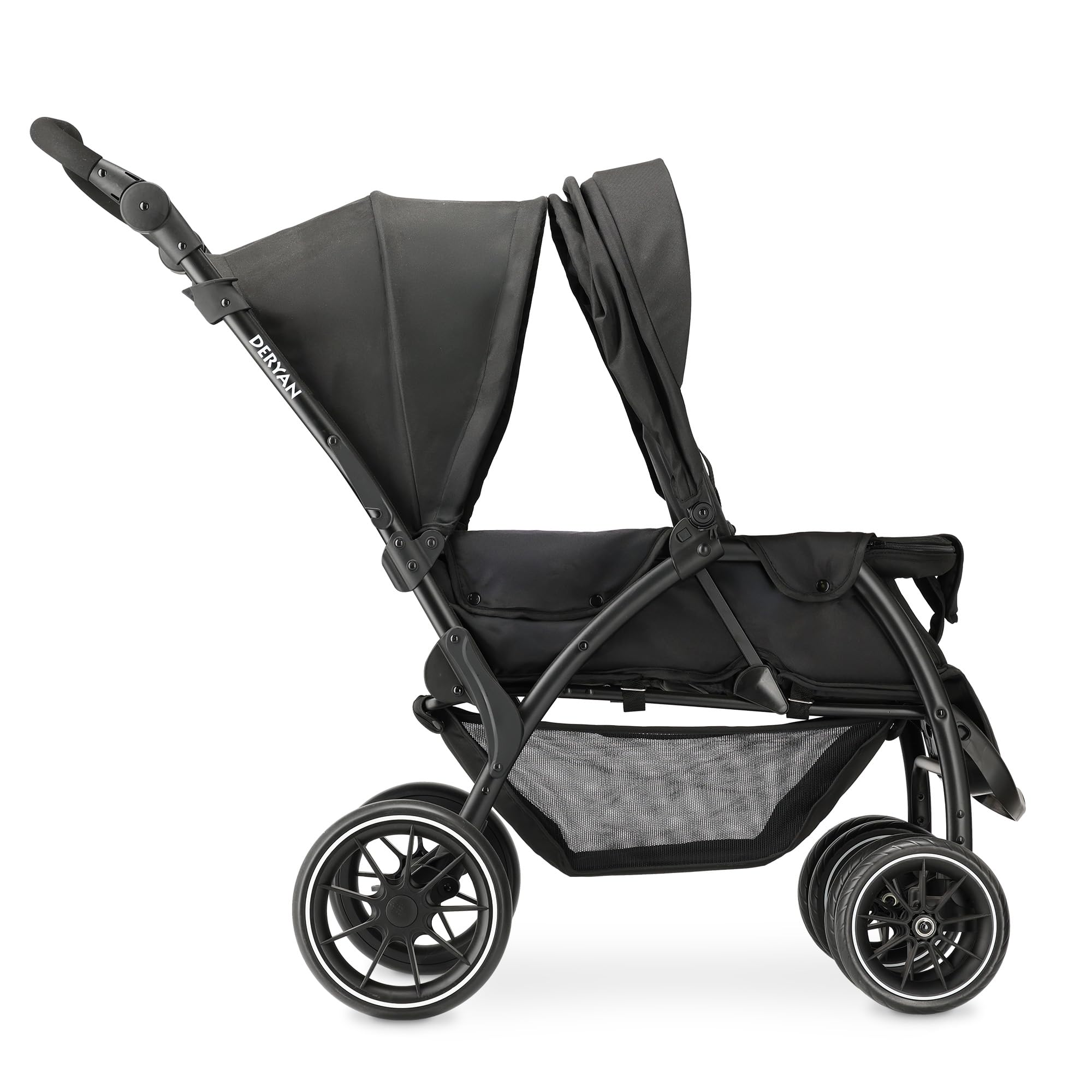 Deryan Elena Poussette Duo Tandem pour Enfants - Double Duett avec Harnais 5 points et Ajustable à 4 ans (Noir)