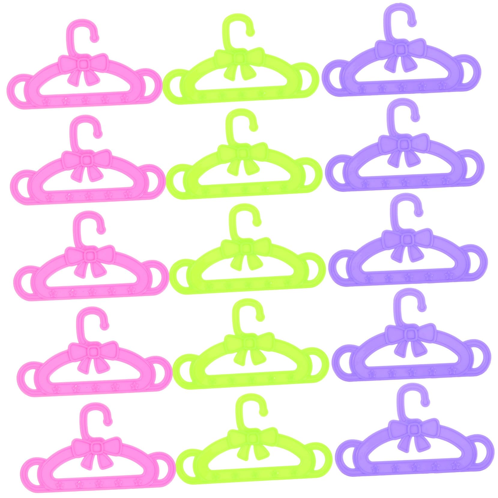 Perchas para Ropa de Muñecas 15 Piezas de Plástico para Niñas | Accesorios para Muñecas, 18 Pulgadas, Surtido Rosa Verde y Morado, para Navidad y Año
