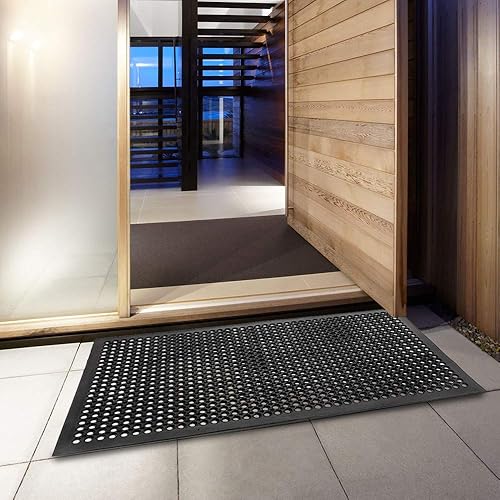 Vista 24 de ROVSUN Tapete de goma entrelazado resistente de 36 x 36 pulgadas, tapete comercial antideslizante con orificios de drenaje, diseño antifatiga