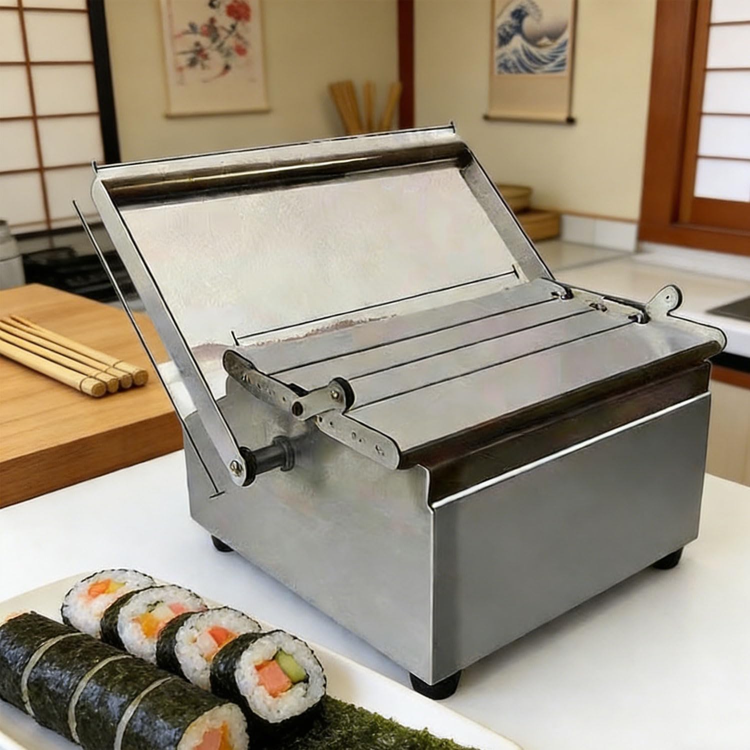 Commercial Square Sushi Roller, Stainless Steel Sushi Roll Maker, DIY Sushi Roll Machine, Sushi Making Mold Kit, for Perfect Rice Balls & Seaweed Wraps, One-Press Molding, for Restaurants, Hotels