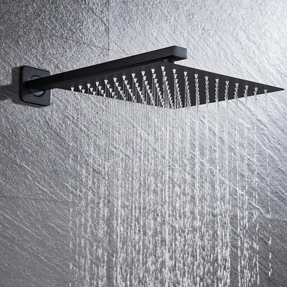 Sponsored Ad - OHSQ89 360° Rotatable Black Square Overhead Shower (8 Inch) | Stainless Steel with Anti-Microbial Silicone Nozzle | Ultra-Thin Lightweight Wall-Mounted Shower Head with Square Shower Arm