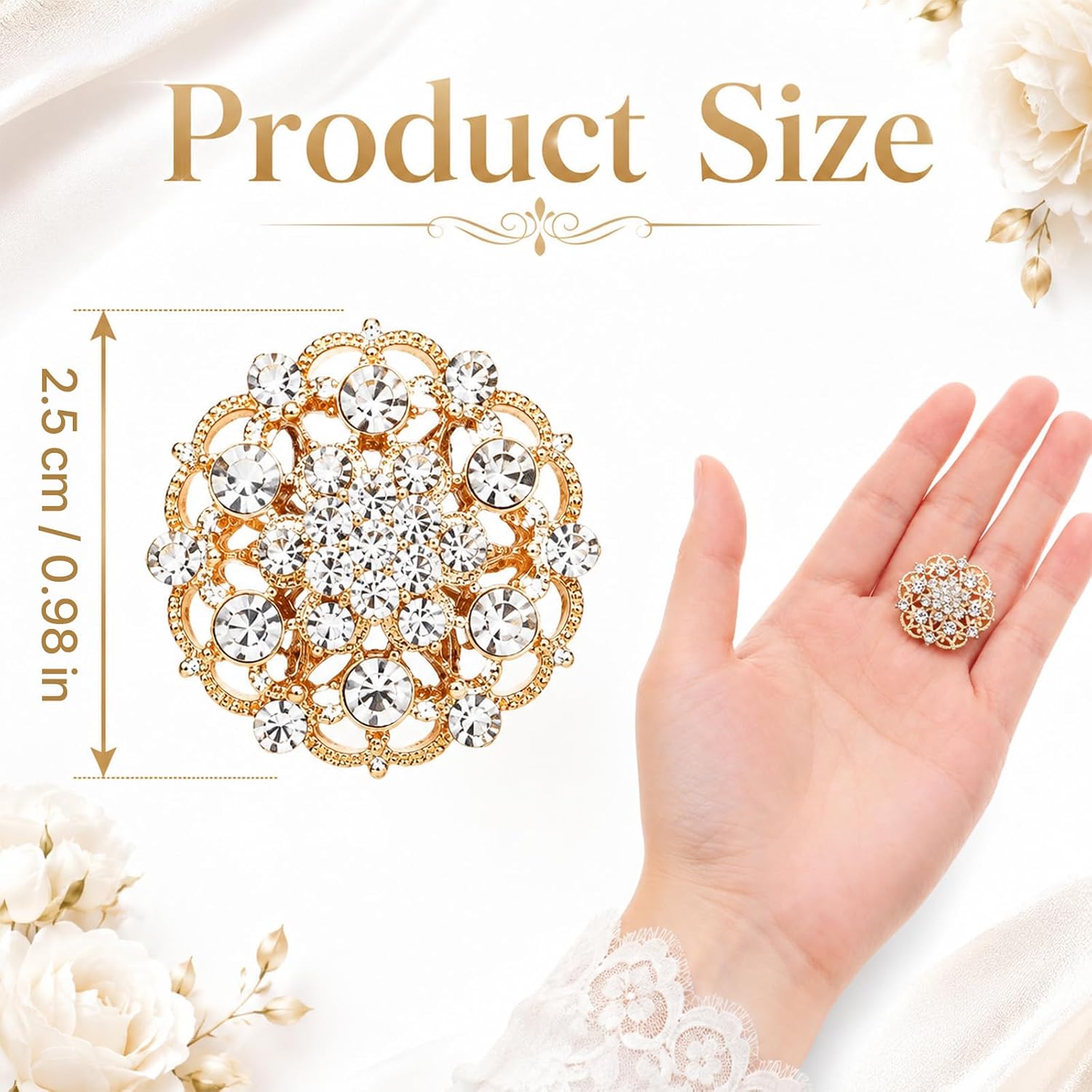 12 Pcs Gold Flower Brooches for Women, Crystal Rhinestone Brooch Pins Bulk