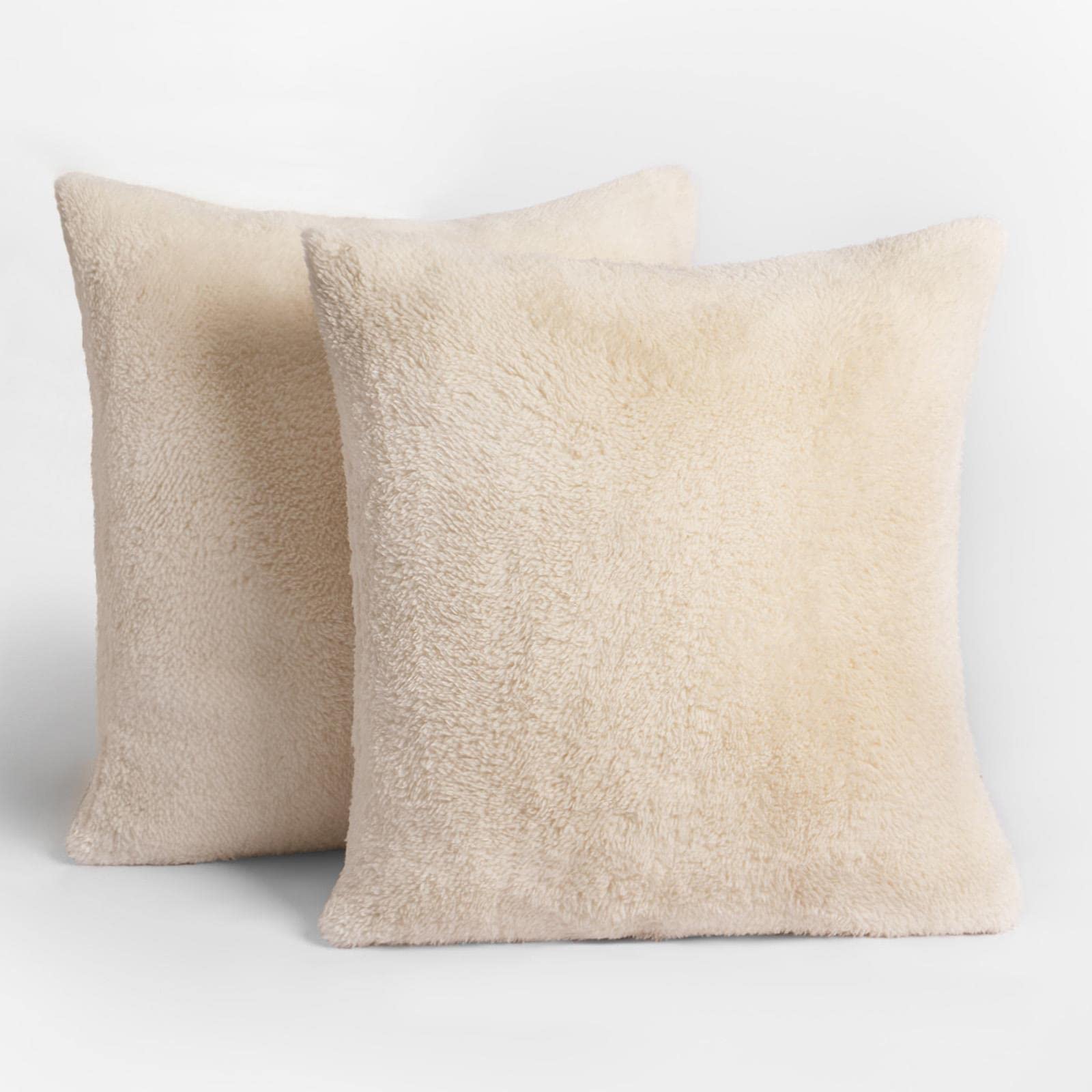 Brentfords Teddy Fleece Set di 2 federe 45 x 45 cm caldo super morbido decorazione per il divano, 45,7 x 45,7 cm, colore: panna