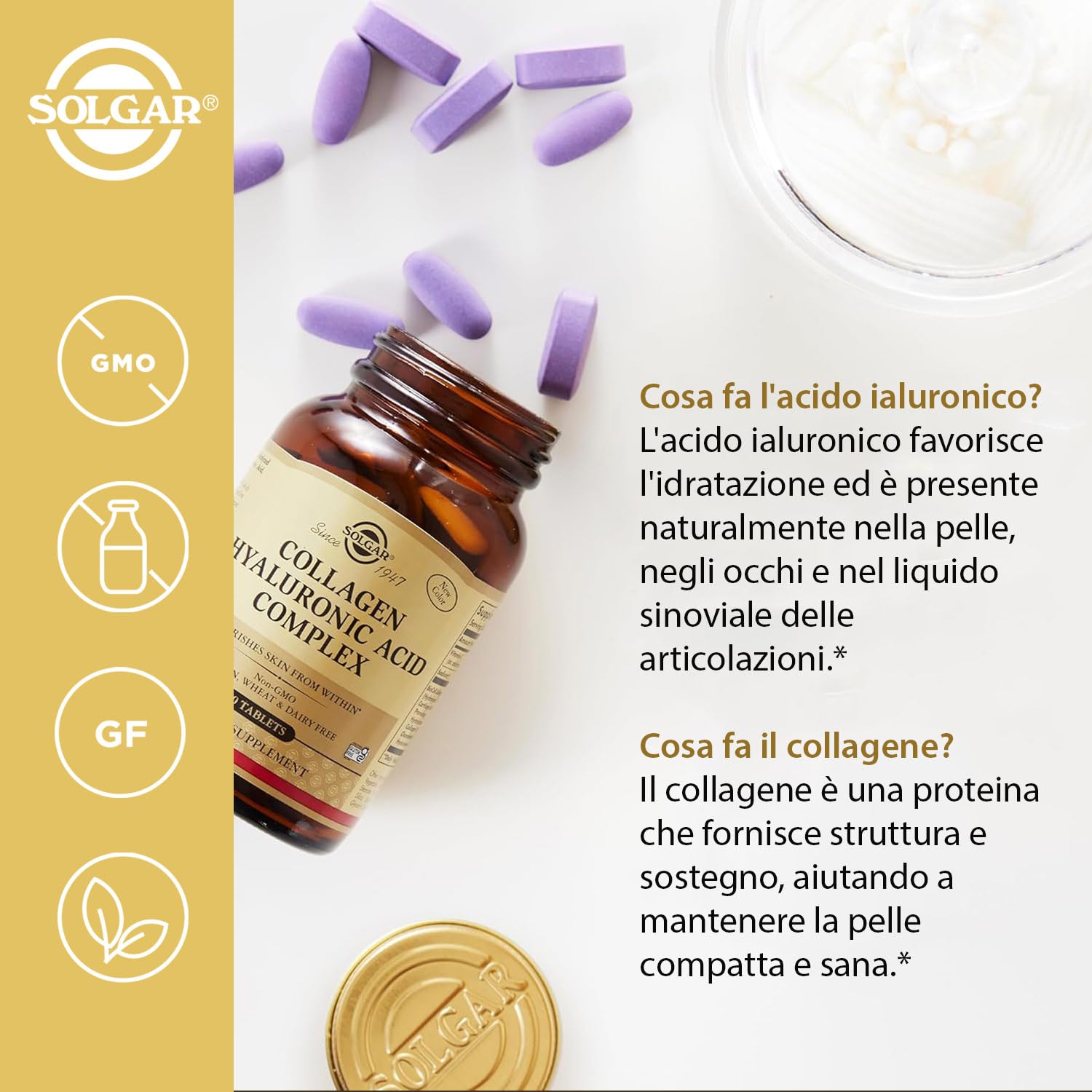 SOLGAR-IALURONIC FORMULA 3 CONFEZIONI DA 30 TAVOLETTE-contribuisce alla protezione delle cellule dallo stress ossidativo e alla normale formazione del collagene di pelle e cartilagine