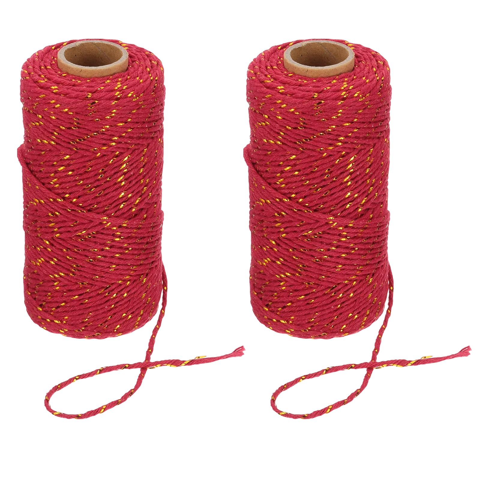 PATIKIL 100m Butcher String Twine, 2 Roll 2mm Cotton Bakers Decorative Twine String Rope Cord for Gift Wrapping Arts Crafts Party Kitchen Gardening, Gold Red
