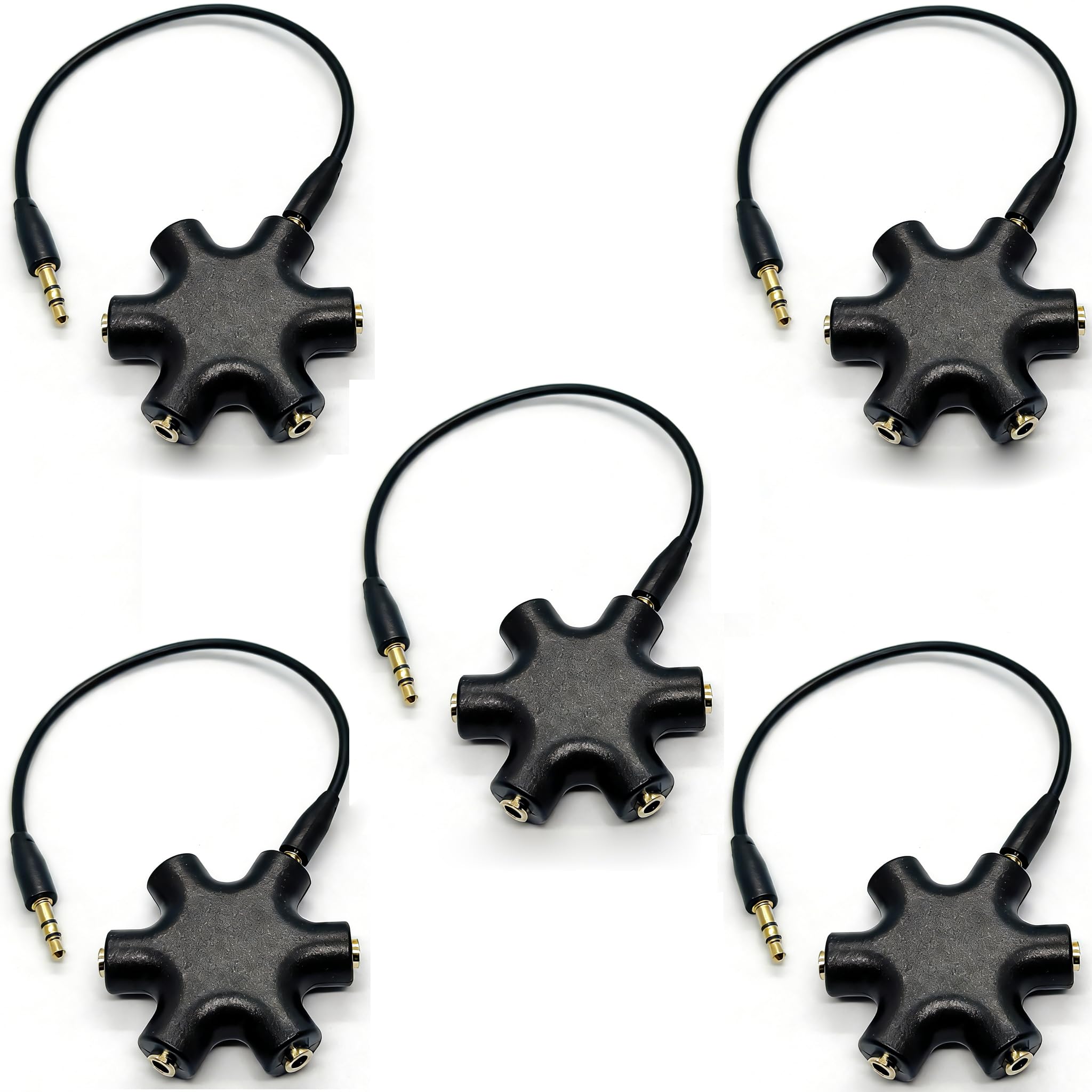 Divisor de audio hembra de 5 puertos de 3,5 mm, adaptador de conector de auriculares de 5 vías para auriculares 【Paquete de 5】