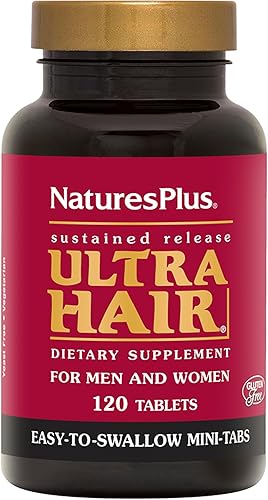 Natures Plus Ultra Hair, liberación sostenida 120 mini tabletas fáciles de tragar Suplemento natural para el crecimiento del cabello para hombres